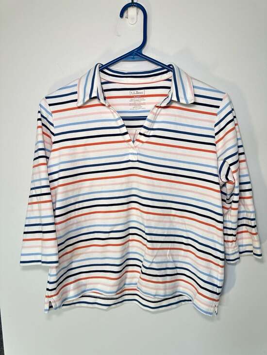 L.L. Bean Tops - 100% Supima Cotton LL Bean Women's 3/4 Sleeve Striped Polo Shirt Size S Petite